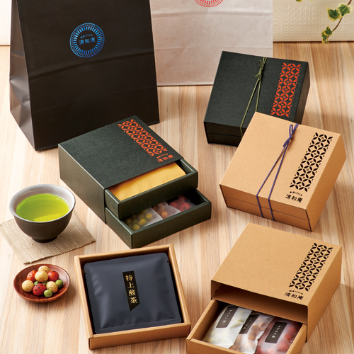 和菓子 日本茶 ギフト ボックス 葉箔押 ホットスタンプ パッケージ